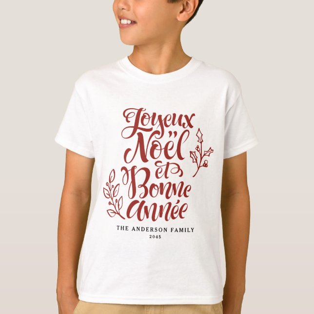 Red Joyeux Noël et Bonne Année Christmas T-Shirt (Front)