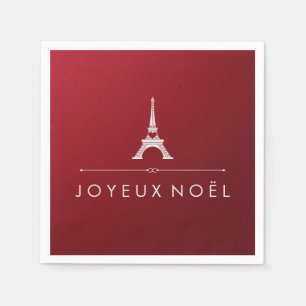 Red Joyeux Noel French Christmas and Eiffel Tower Napkin