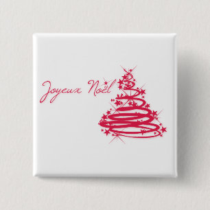 Red Joyeux Noël with Christmas Tree 15 Cm Square Badge