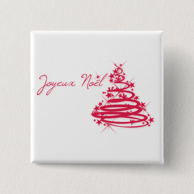 Red Joyeux Noël with Christmas Tree 15 Cm Square Badge (Front)