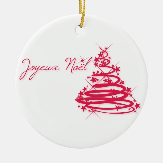 Red Joyeux Noël with Christmas Tree Ceramic Tree Decoration (Front)