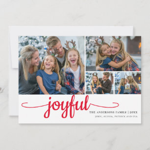Red Joyful 4 photos collage Christmas Holiday  Card