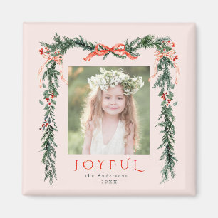 Red Joyful Christmas Frame Photo Pink Holiday Magnet