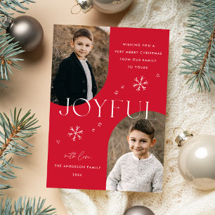 Red Joyful Snowflake Arch Frame 2 Photo Holiday Card