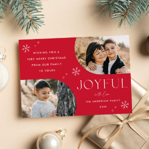 Red Joyful Snowflake Horizontal Arch Frame 2 Photo Holiday Card