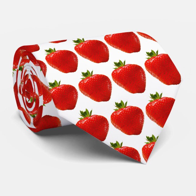 Red Juicy Strawberries Tie (Rolled)