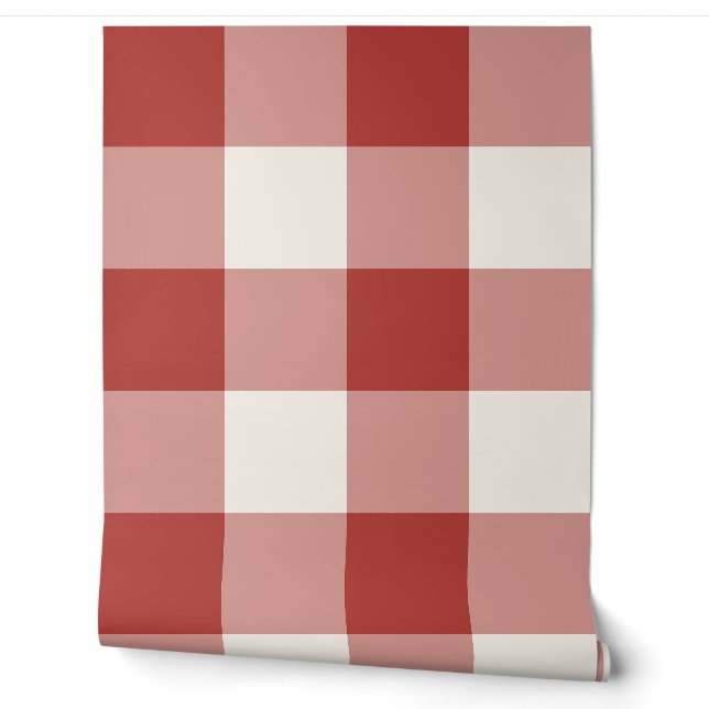 Red Jumbo Gingham Check Plaid Wallpaper (Unrolling)