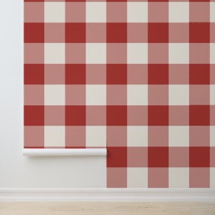 Red Jumbo Gingham Check Plaid Wallpaper