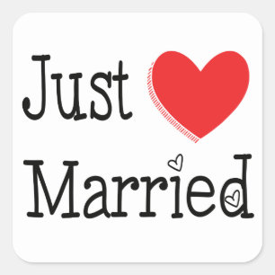 Red Just Married Heart Wedding Announcement Square Sticker
