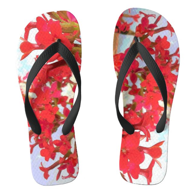 Red Kalanchoe Flowers Jandals (Footbed)