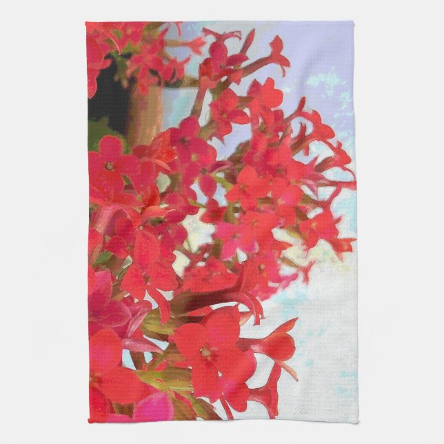 Red Kalanchoe Flowers Tea Towel (Vertical)