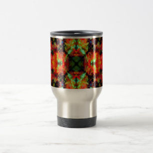 Red kaleidoscope star pattern travel mug