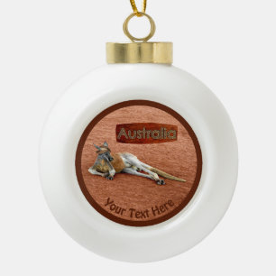 Red Kangaroo In Slouch Hat Ceramic Ball Christmas Ornament