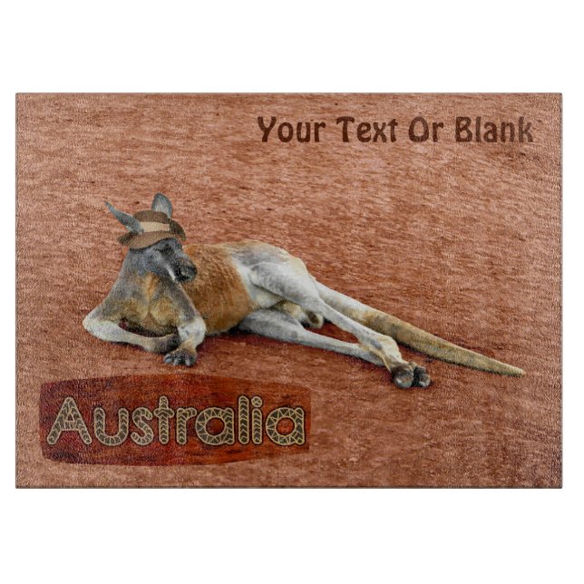 Red Kangaroo In Slouch Hat Cutting Board (Front)