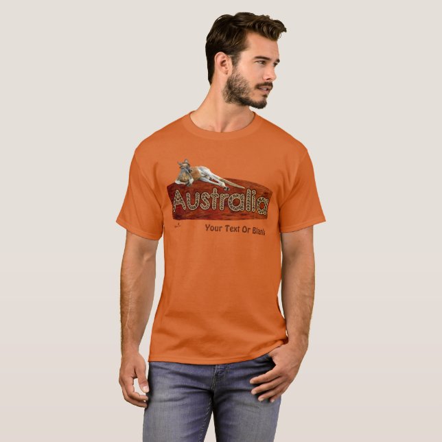 Red Kangaroo In Slouch Hat T-Shirt (Front Full)