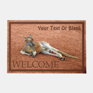 Red Kangaroo In Slouch Hat - Welcome Doormat