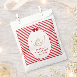 Red Kawaii Girl Bow Asian Dumpling Baby Shower  Favour Bags