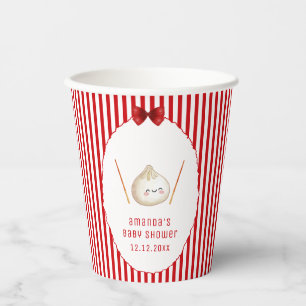 Red Kawaii Girl Bow Asian Dumpling Baby Shower  Paper Cups