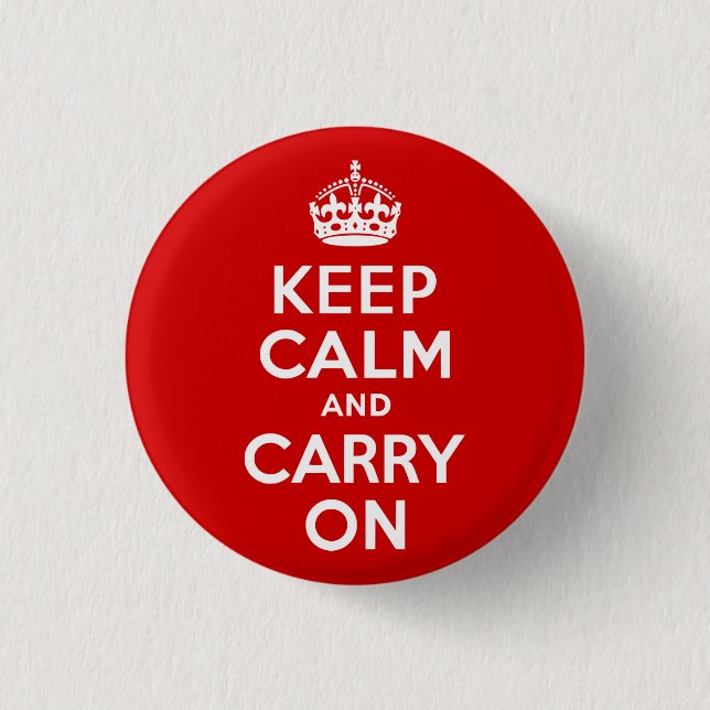 Red Keep Calm and Carry On 3 Cm Round Badge (Front)