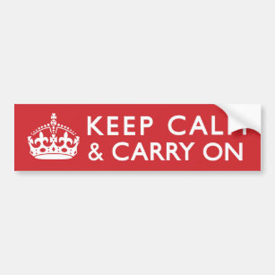 Red Keep Calm and Carry On Bumper Sticker