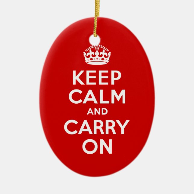 Red Keep Calm and Carry On Ceramic Tree Decoration (Front)