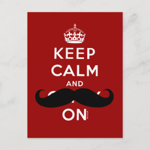 Red Keep Calm and Carry On Moustache Humour Postca Postcard