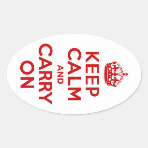 Red Keep Calm and Carry On Oval Sticker