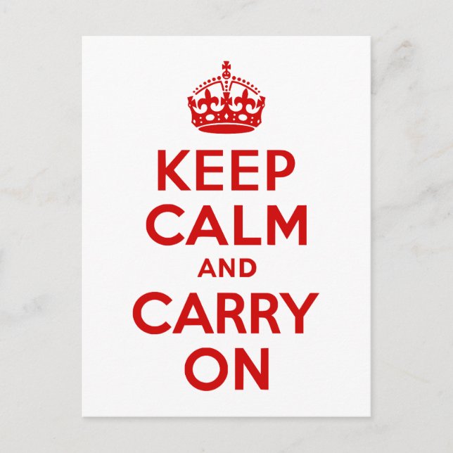 Red Keep Calm and Carry On Postcard (Front)