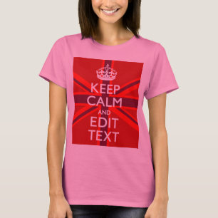 Red Keep Calm And Your Text on Union Jack Flag T-Shirt