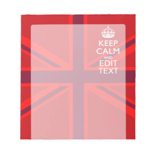 Red Keep Calm Have Your Text on Union Jack Flag Notepad
