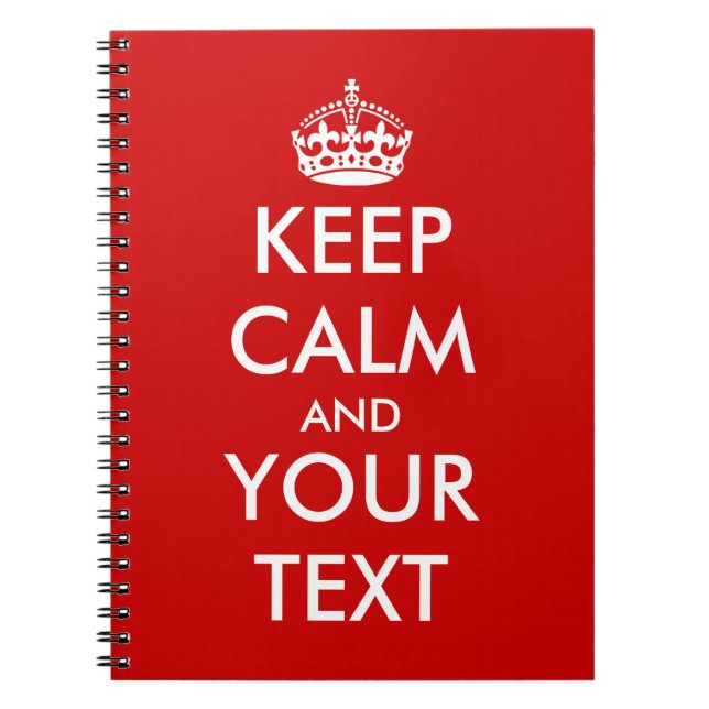Red Keep calm notebooks | Customisable text (Front)