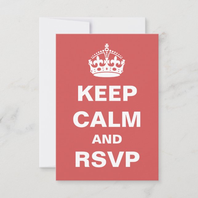 Red Keep Calm Wedding RSVP Card (Front)