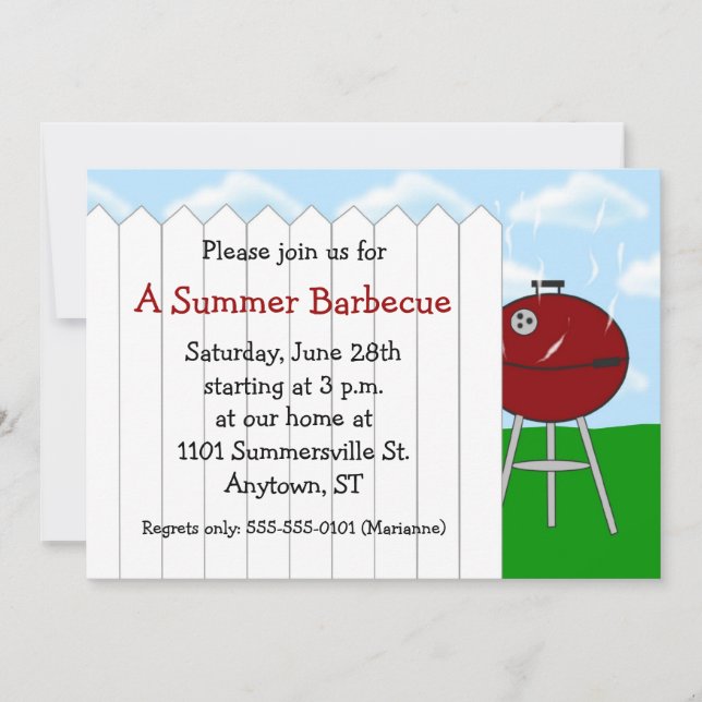 Red Kettle Grill and Picket Fence Party Invitation (Front)