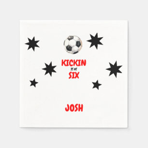 Red Kickin it at Six Soccer 6th Birthday Party Napkin
