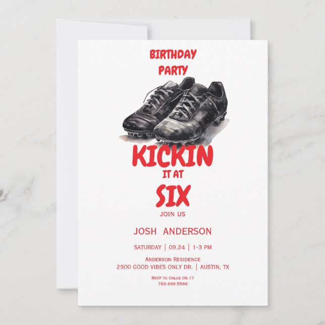 Red Kickin it Soccer Birthday Party Invitation (Front)