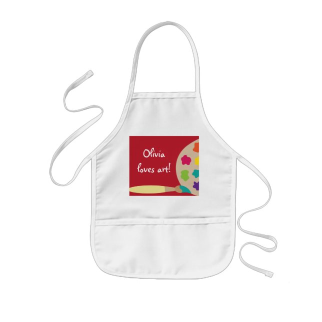 Red Kids Art Palette Artist Smock Apron (Front)