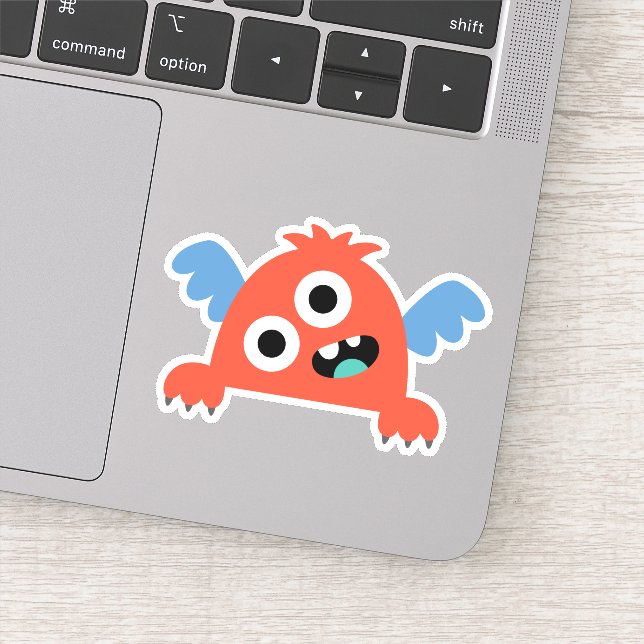 Red Kid's Cartoon Monster Die Cut Sticker Decal (Detail)