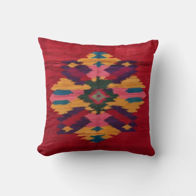 Red Kilim Rug Pillow: A Rich Blend of History  Cushion (Front)