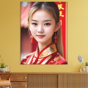 red kimono canvas print