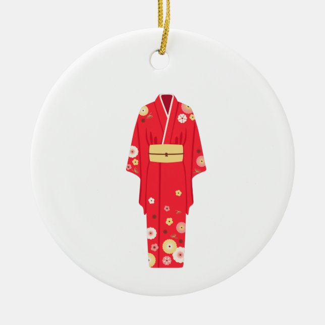Red Kimono Ceramic Tree Decoration (Front)