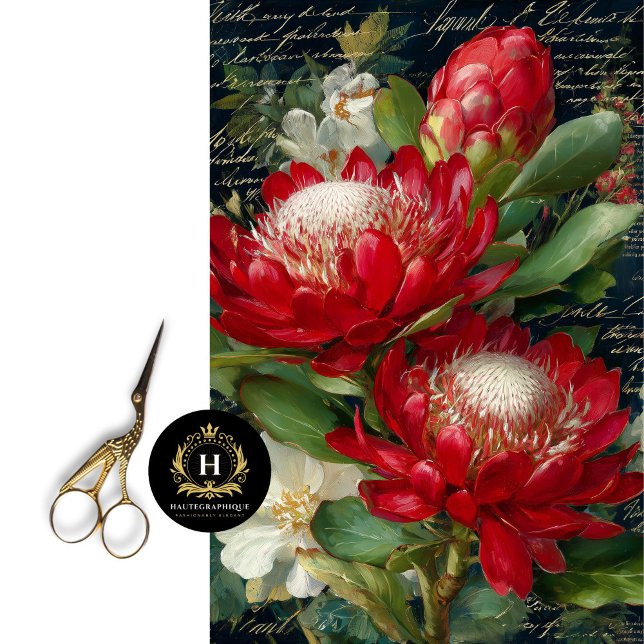 Red King Protea Flower Decoupage Tissue Paper (Cover Coasters & Placemats for a Cohesive Table)
