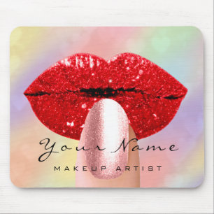 Red Kiss Lips Holograph Rainbow Nails Makeup Mouse Pad