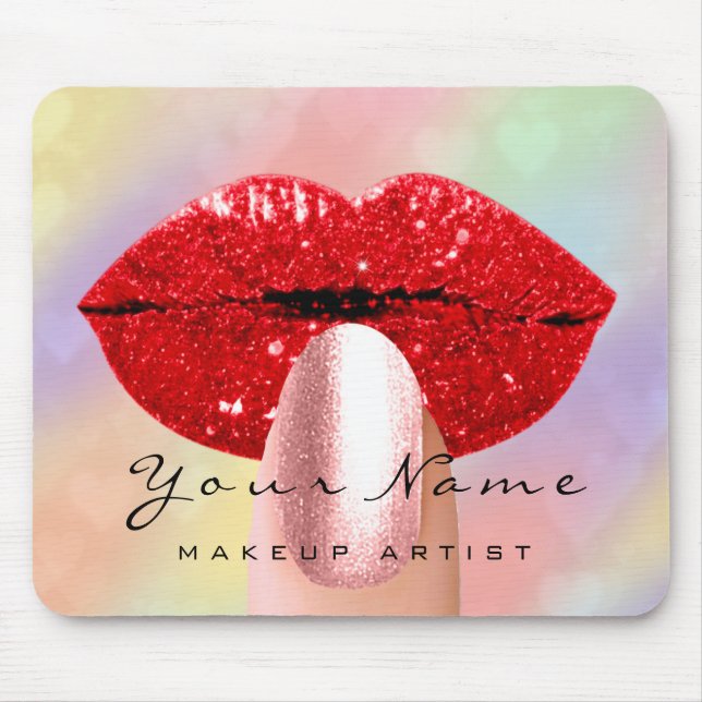 Red Kiss Lips  Holograph  Rainbow Nails Makeup Mouse Pad (Front)