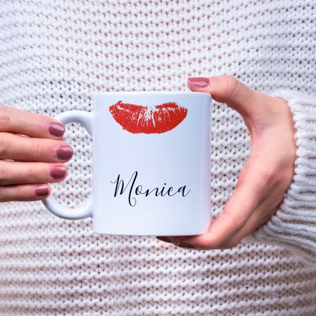 Red Kiss Lips Lipstick Personalised Mug (Creator Uploaded)