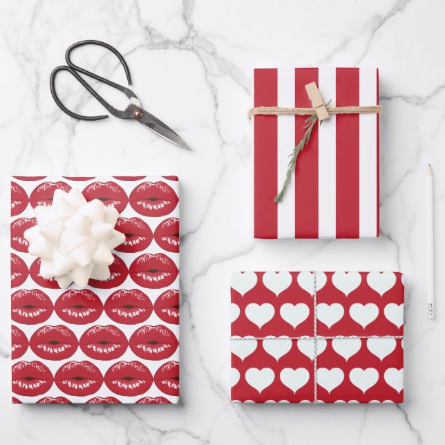 Red Kiss Lips Wrapping Paper Set (Front)