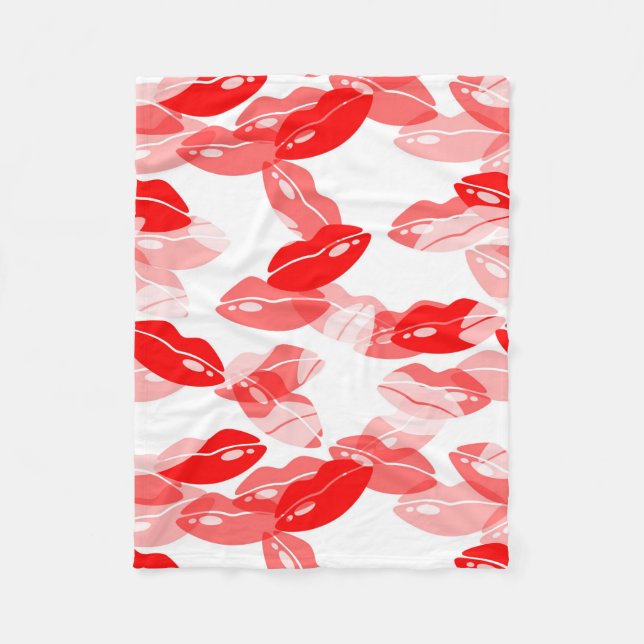 Red Kiss Love Lips Design Fleece Blanket (Front)