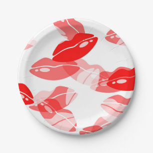 Red Kiss Love Lips Design Paper Plate