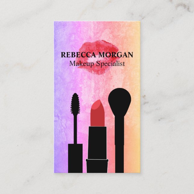 Red Kiss Stain | Makeup Brushes Business Card (Front)
