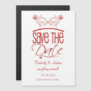 Red Kissing Birds Magnetic Save the Date Invitation