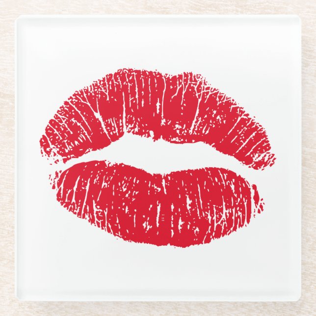 Red Kissing Lips Glass Coaster (Front)
